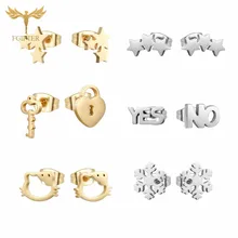 FGifter, 6 пара/лот, золотые, серебряные серьги-гвоздики, набор из нержавеющей стали, женские серьги, модные ювелирные изделия, подарок