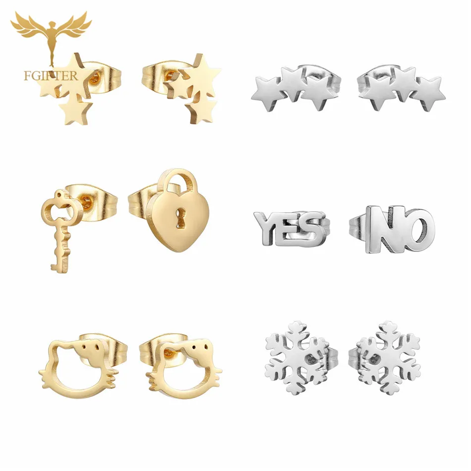 

FGifter 6 pair/lot Gold Silver Stud Earrings Set Stainless Steel Women Earrings Fashion Jewelry Gift Wholesale