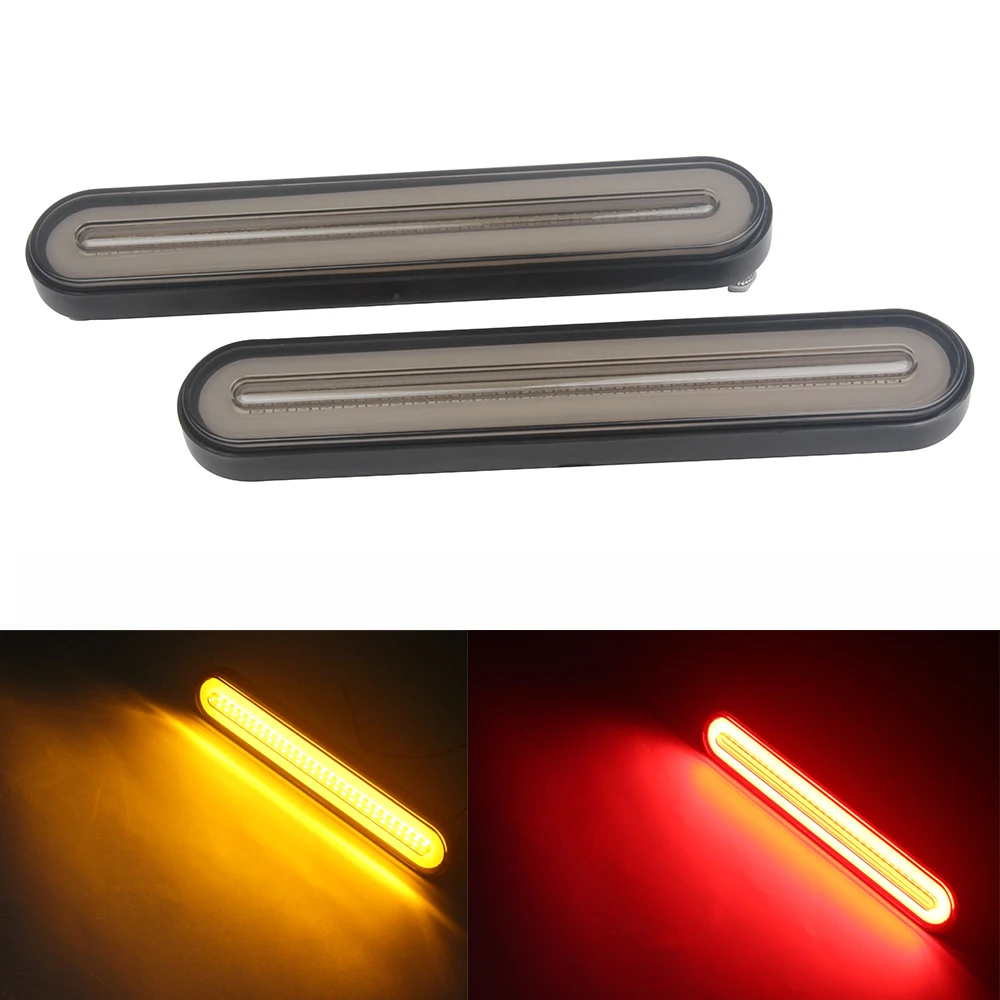 

2 Pcs Trailer Truck Brake Tail Light Stop Turn Signal Lamp Sequential Flowing Neon Halo Ring Waterproof Red/Yellow Bi-color