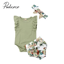 Г. летняя одежда для малышей Одежда для новорожденных девочек комбинезон с цветным узором и рюшами на рукавах шорты и повязка на голову