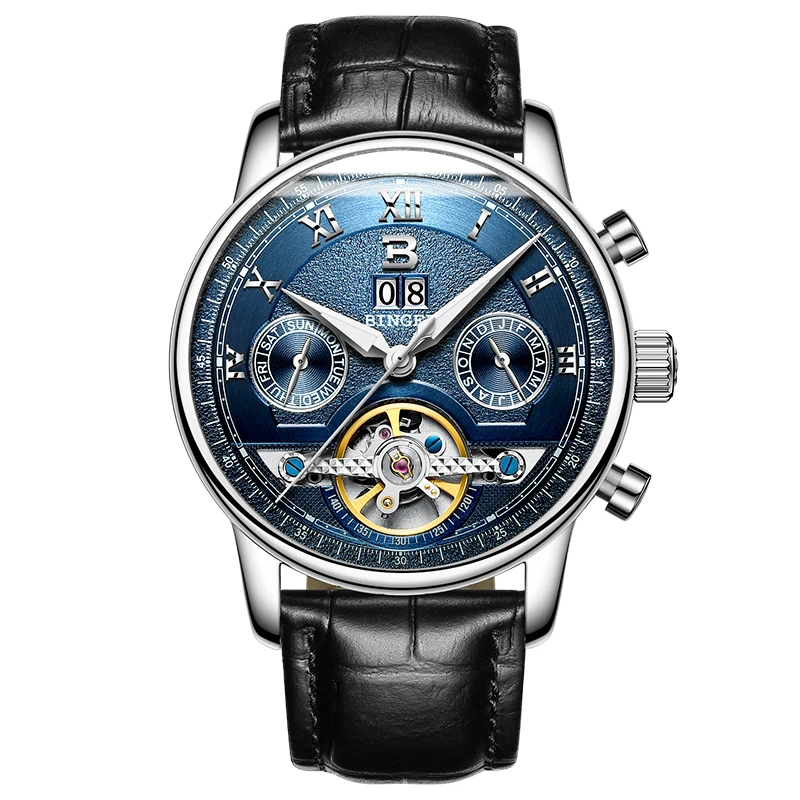 Швейцарские BINGER часы мужские люксовый бренд Tourbillon несколько функций водонепроницаемые Механические Мужские наручные часы B-8603M-6