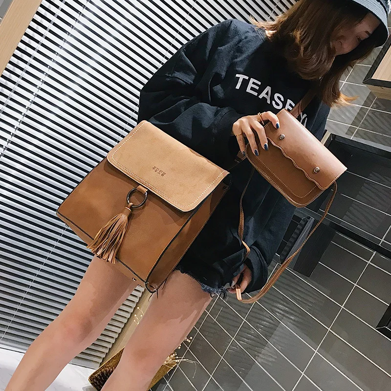 2pcsset Fashion Tassel women Backpack Leather Female Backpack School Shoulder Bag Vintage Travel bags for women 2018 Mochila (65)