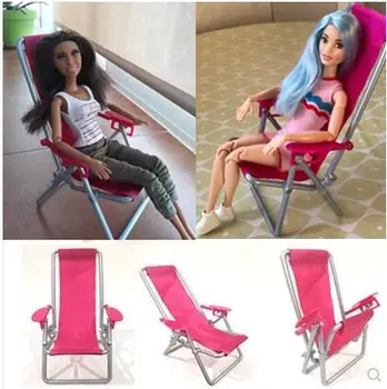 

High Quality Toy House Accessories New Pink Foldable Deckchair Lounge Beach Chair Lovely Miniature Furniture For barbie Doll