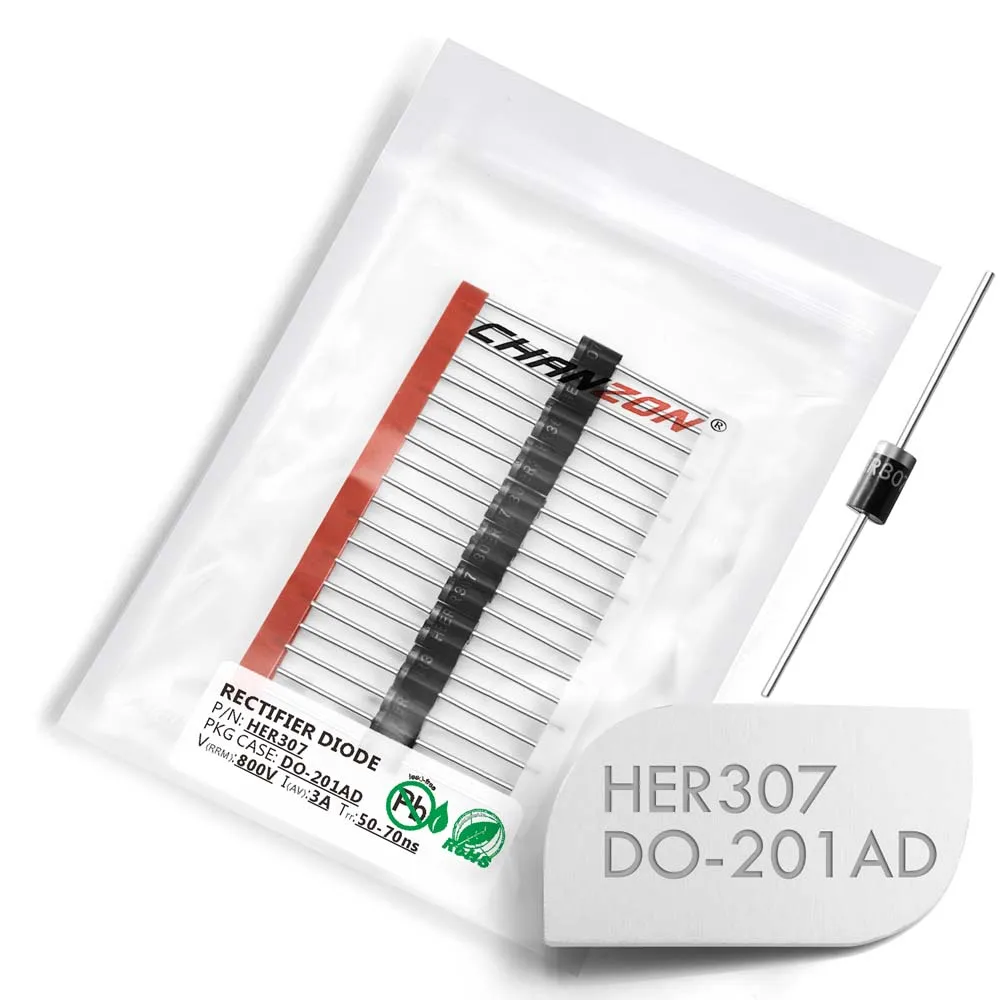 (20 pces) her307 diodo retificador de alta eficiência 3a 800 v 50-70ns DO-201AD (do-27) axial 3 amp 800 volts seus 307 diodos