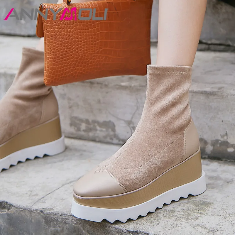 MORAZORA new arrive women brand boots genuine leather platform shoes round toe fashion height increased ankle boots