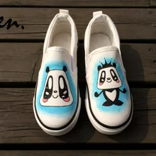 Вэнь/Мужская и женская обувь без застежки; дизайн; Милая обувь с рисунком панды; ручная роспись; Низкие парусиновые кроссовки без застежки на плоской подошве; плимсоллы