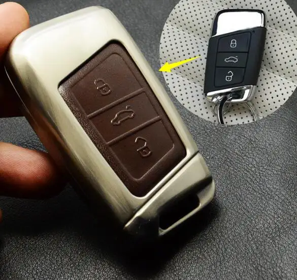 

Zinc Alloy+Leather Case Bag Key Chain Ring Cover For Volkswagen VW Passat B8 2015 2016 2017