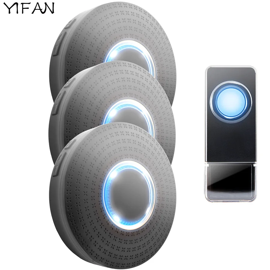 YIFAN Waterproof Wireless Doorbell EU Plug 300M Remote smart Door Bell Chime ring call 1 button 3 receiver LED light 110V 220V