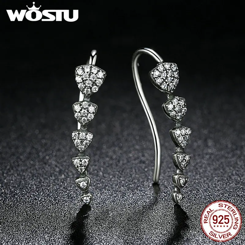 

WOSTU Hot Sale 925 Sterling Silver Four Prong Setting CZ Crystal Triangle Dipper Hook Stud Earrings Wedding Jewelry for Women
