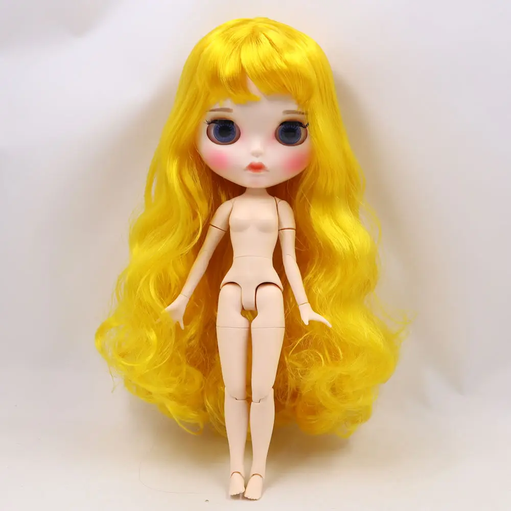 Кукла Blyth 1/6 bjd белая кожа суставное тело ярко-желтые длинные вьющиеся волосы новое матовое лицо с бровями блеск для губ ледяной sd игрушка