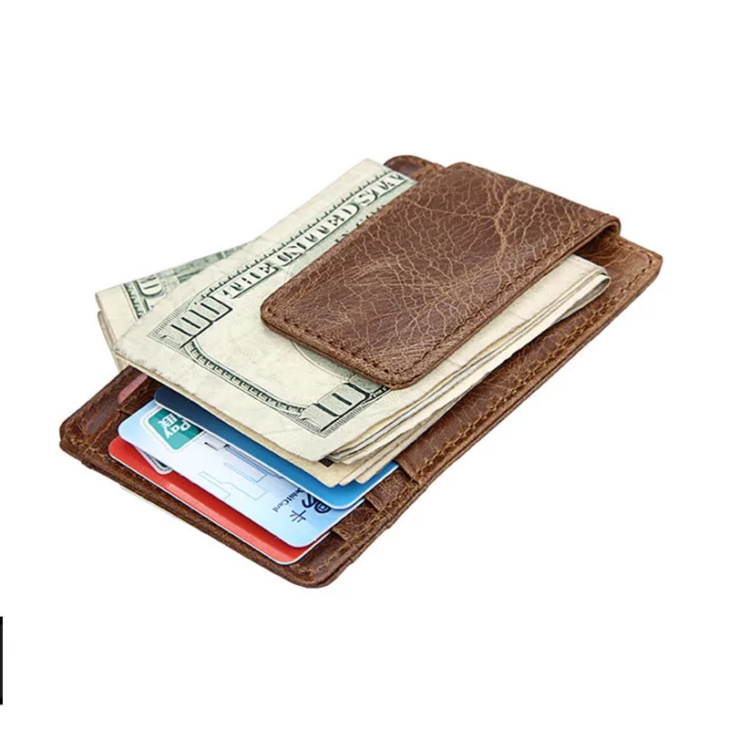 Rfid Блокировка пояса из натуральной кожи мужской карт-холдер, кошелек зажим для денег магнит Ультратонкий карманный Кредитная карта мини