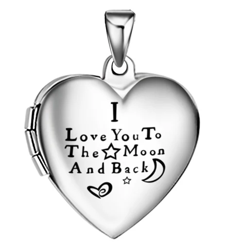 I love you to the moon and back девушки кулон с фото, сердце из нержавеющей стали картины медальон ожерелье включает 18 цепей - Окраска металла: 02