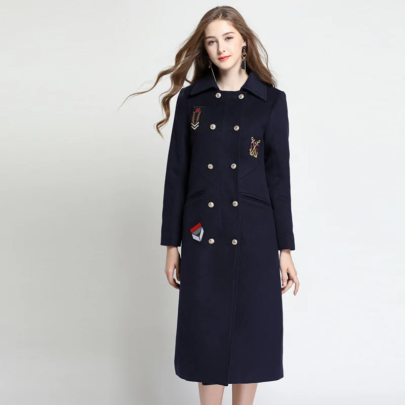 

Long Winter Coat Women 2018 Warm Double Breasted Wool Blends Work Office Ladies Cardigans Plus Size 5XL Turn Down Collar Jackets