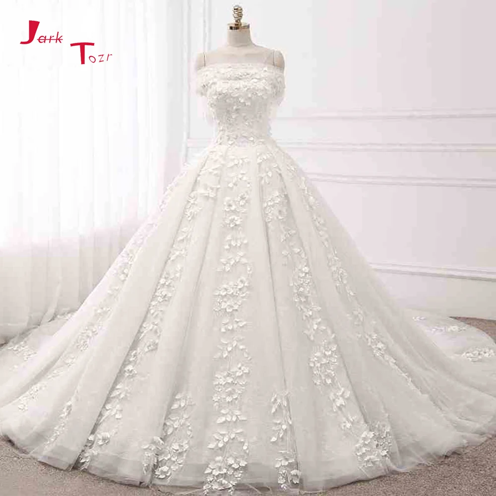 

Jark Tozr Custom Made Lace Flowers Princess Ball Gown Wedding Dresses With Shawl Including 6 Ring Petticoat Vestido De Noiva