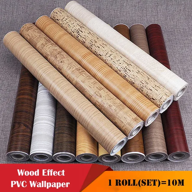 Hot Sales 10m Self Adhesive Wood Effect Waterproof Wallpaper Grain
