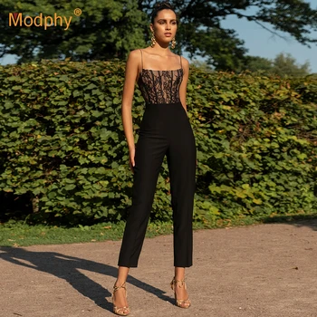 

2019 Summer New Women's Sexy Black Bandage Jumpsuit Sleeveless Lace Bodycon Jumpsuit Celebrity evening Party Jumpsuit