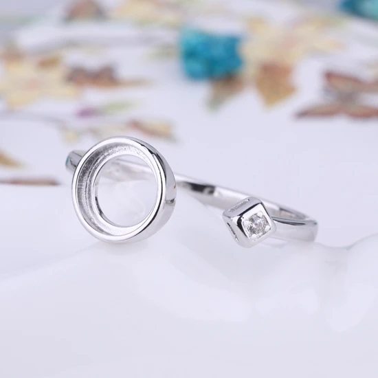 

925 Sterling Silver Engagement Wedding Ring 7x7mm Round Cabochon Semi Mount Ring Crystal Fine Jewelry Setting White Gold Color