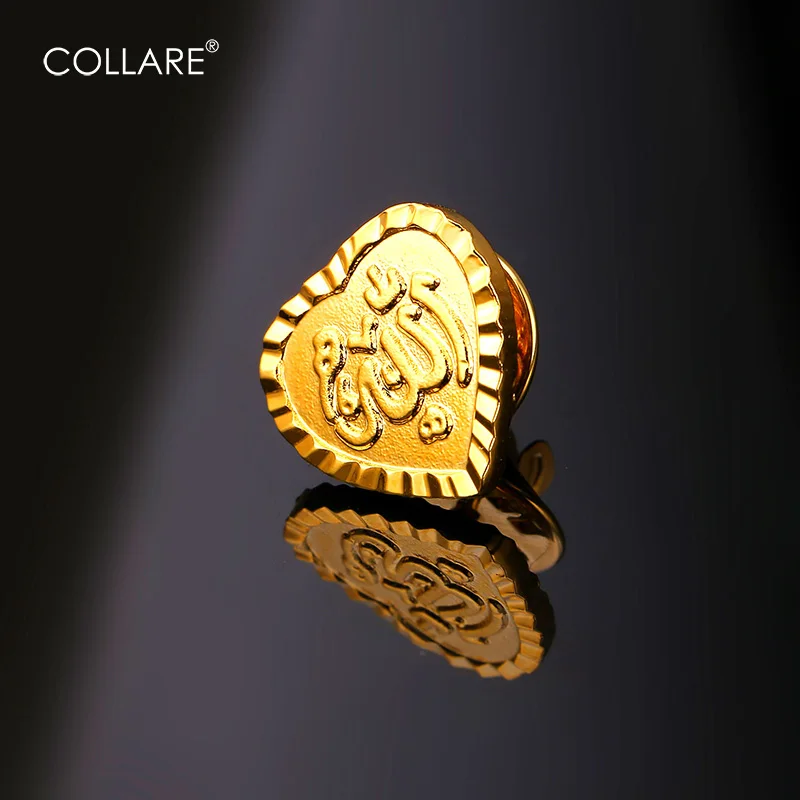 

Collare Heart Allah Pins And Brooch Gold Color Brooches For Women Men Muslim Islam Arabic Jewelry Brooches Pin B205