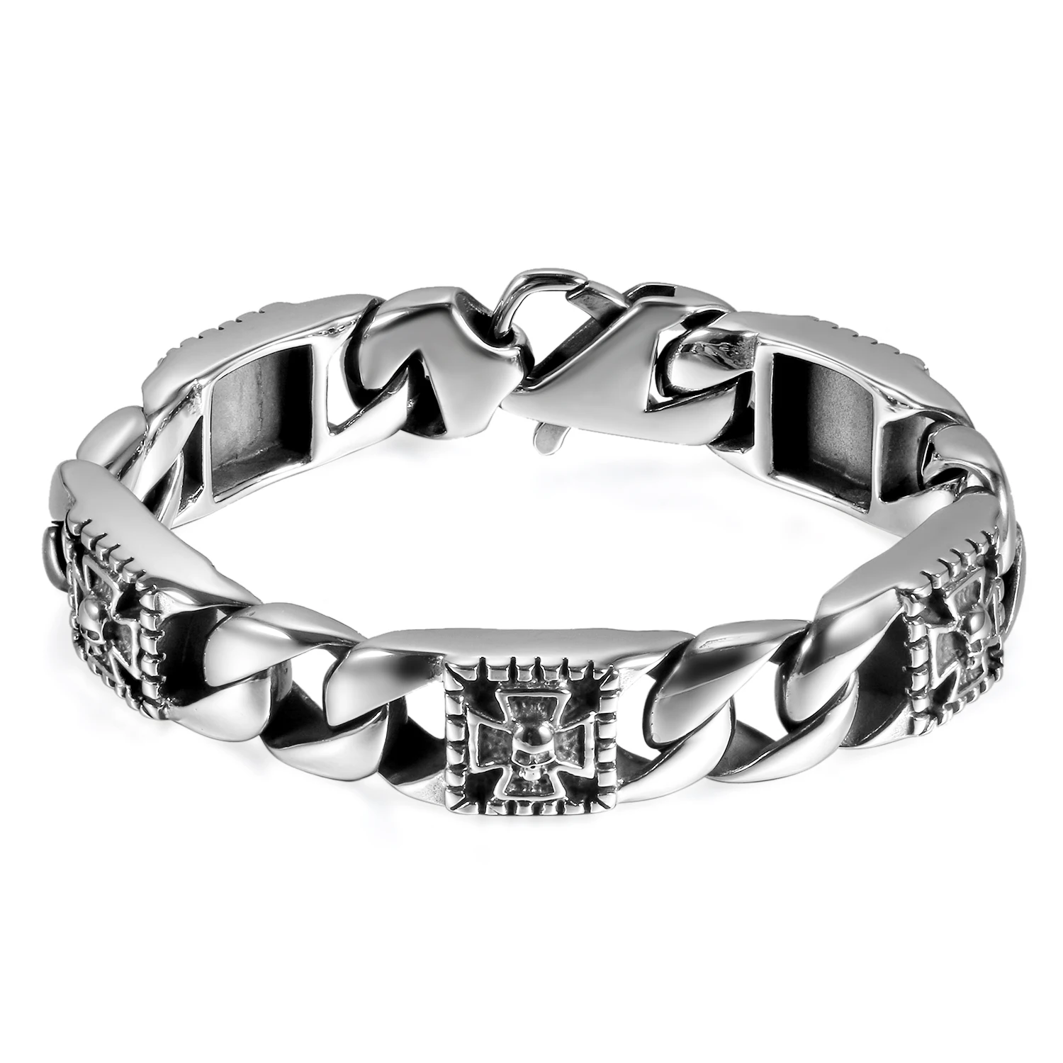 

Boniskiss Men's Hip Hop Cross Skull Bracelet High Polished Stainless Steel Cuff Heavy Bracelets