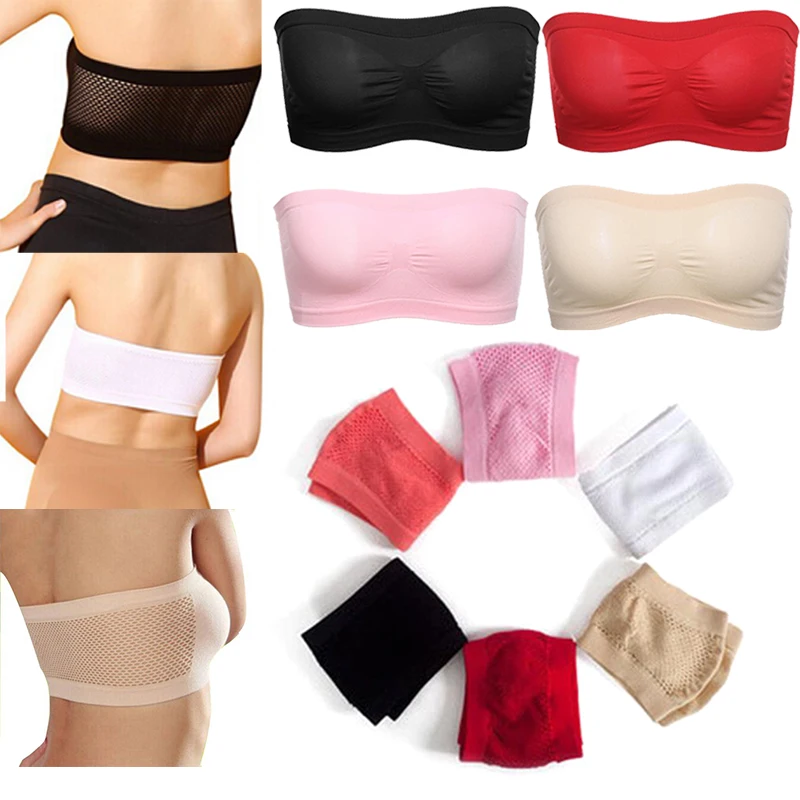 Top Breathable Seamless Basic Cropped Underwear Bra Boob Tube Strapless Stretch White