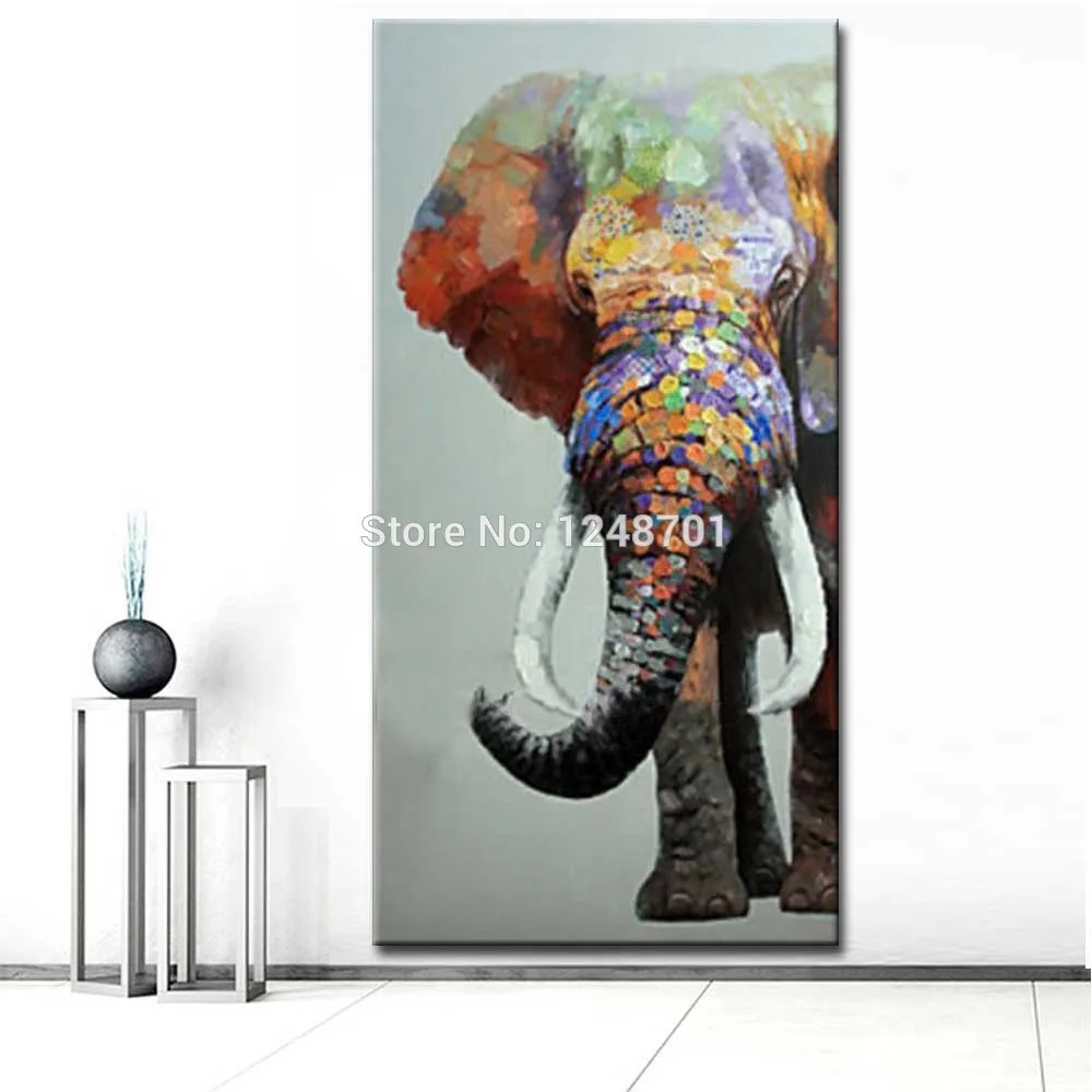 

Large Size Hand Painted Abstract Elephant Oil Painting on Canvas Colorful Elephant Wall Pictures Living Room Entrance Wall Decor