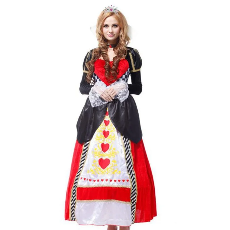 Для женщин красное сердце queen Косплэй костюм на Хеллоуин; платье принцессы длинное платье с красивое, лонгслив мягкий Платье из одного предмета для вечерние