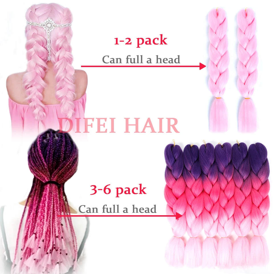 DIFEI Synthetic Jumbo Braiding Hair 24 Inch Crochet Colorful Hair Extensions 100g/piece Braids Hairstyles