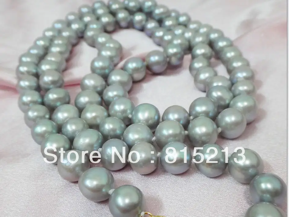 

ddh001546 HUGE 35"10-11MM NATURAL SOUTH SEA GENUINE SILVER GRAY ROUND PEARL NECKLACE 14K