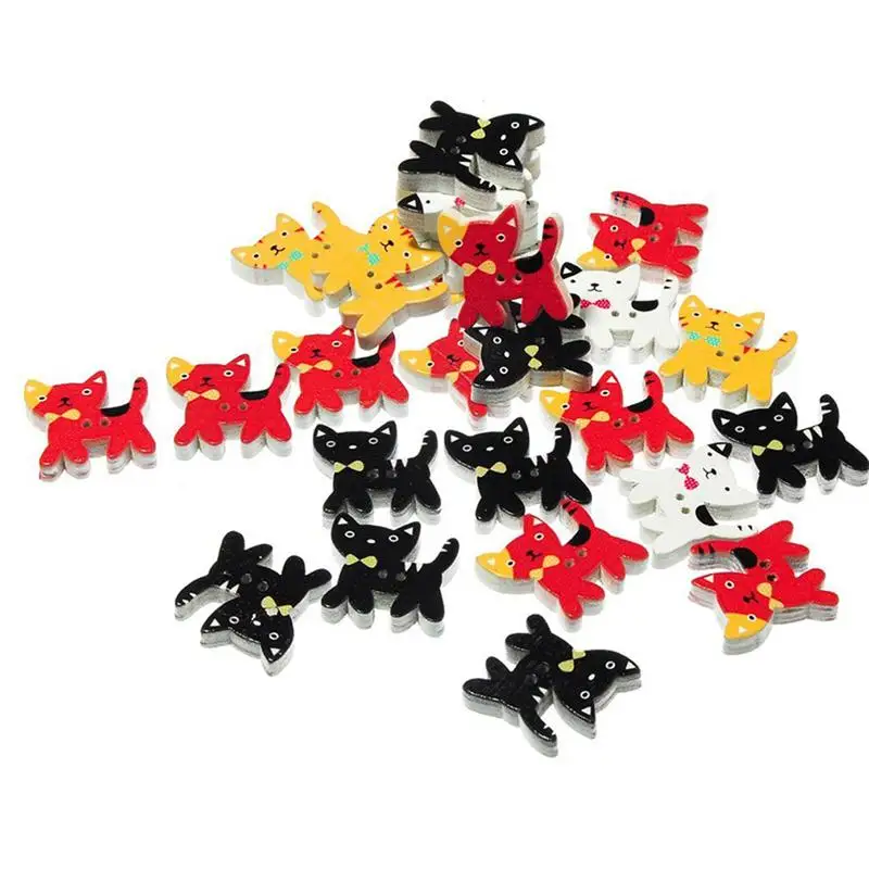 

50pcs Cat Shape Mixed Bottom Mixed Decorative Scrapbooking 2 Holes Wooden Buttons Sewing Button DIY Craft Wedding Decoration