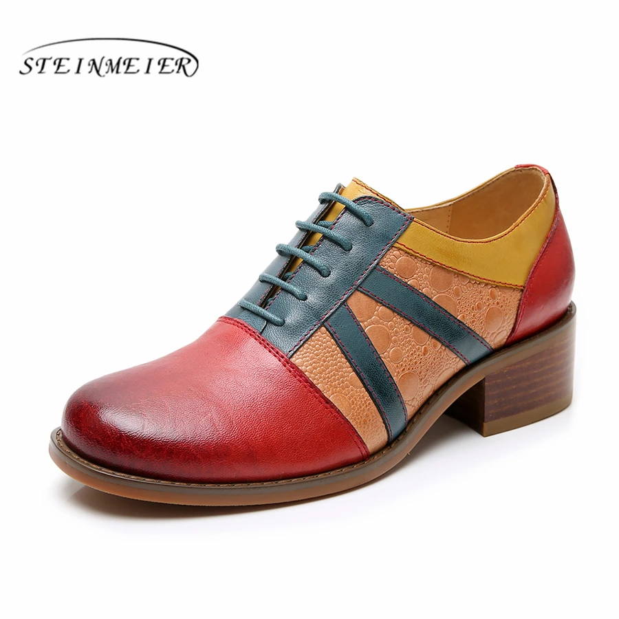 

Yinzo Women genuine leather oxford pumps shoes vintage brogues lady casual Pumps oxford heels shoes for women 2019 spring
