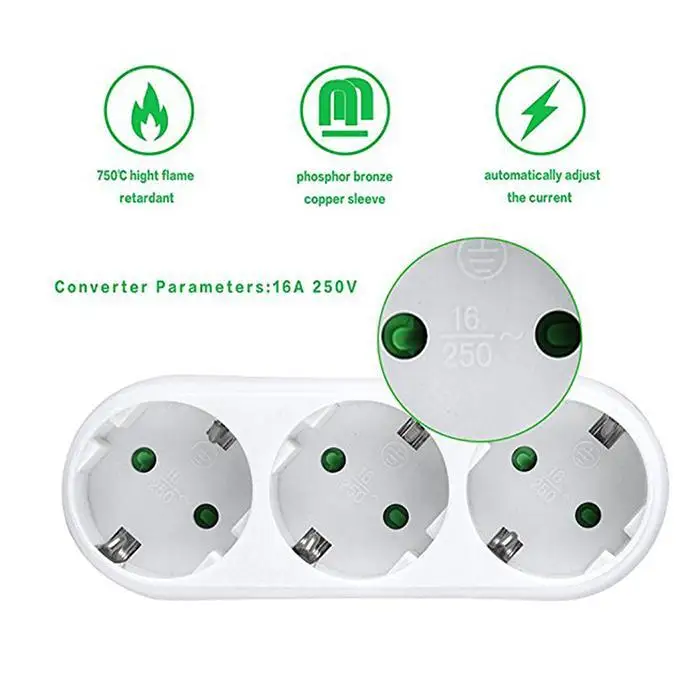 German Standard Power Conversion Plug Travel 3 Holes, 2 Holes Power 16A 250V Plug 3500W Converter Socket