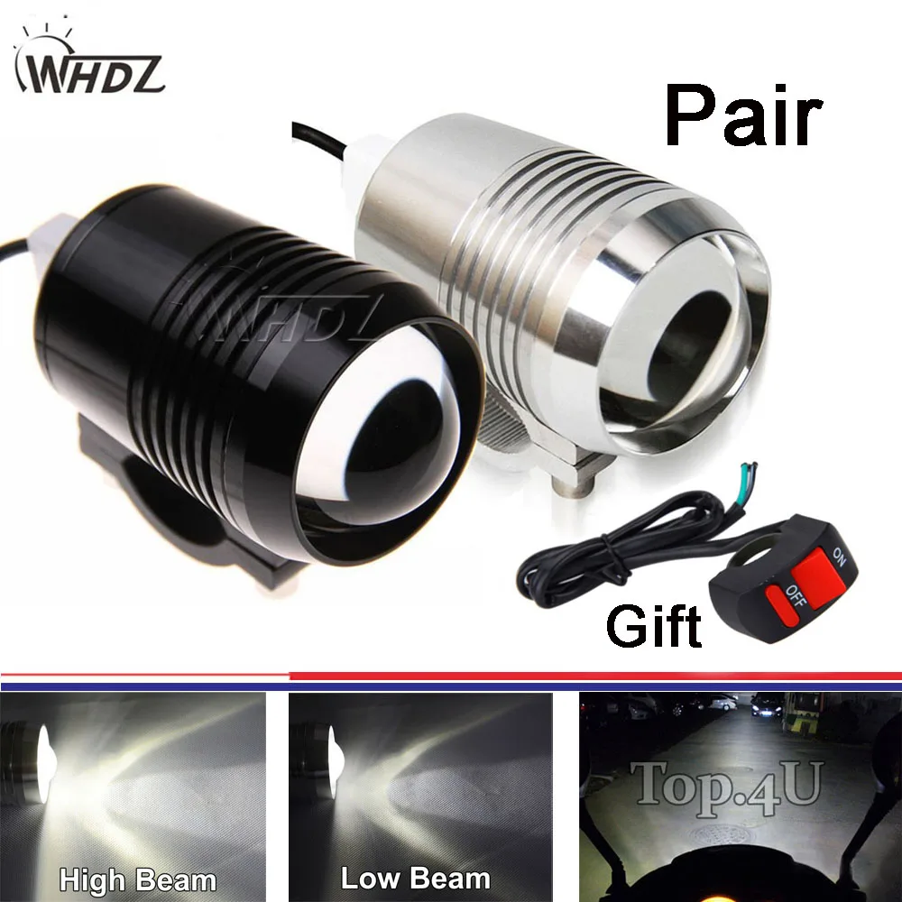 Set 2pcs 12v 30w U2 Led Motorcycle Spot Light Upper Low Beam Flash Head font b