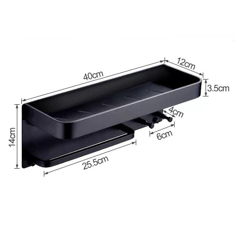 Cena Nail Free Black Space aluminiowe półki łazienkowe z haczykami do montażu na ścianie półka łazienkowa wanna do przechowywania haczyk do przechowywania łatwy w montażu D