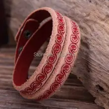 G93 красный Exquisit тиснением 2-wrap простой кожаный браслет наручная повязка наручник женский