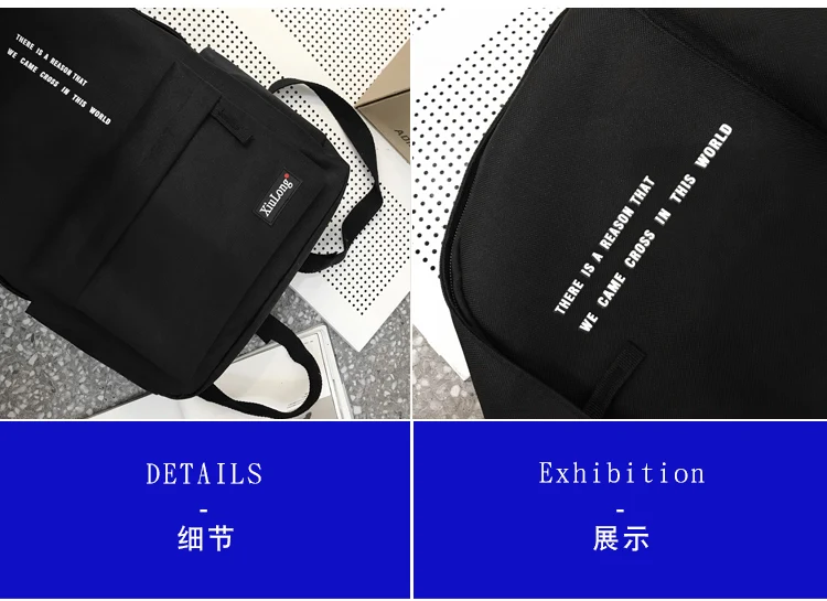 Solid Black Backpack Preppy Style Letters School Bag for Teenage Girls Brand High Quality Nylon Leisure Or Travel Bags Package