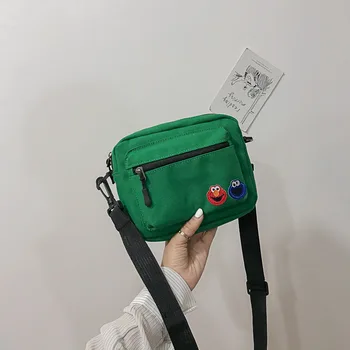 

Sesame Street Handbags 2019 New Women's Canvas Cartoon Simple Square Bag Trend Street Shooting Joker Shoulder Messenger Bag