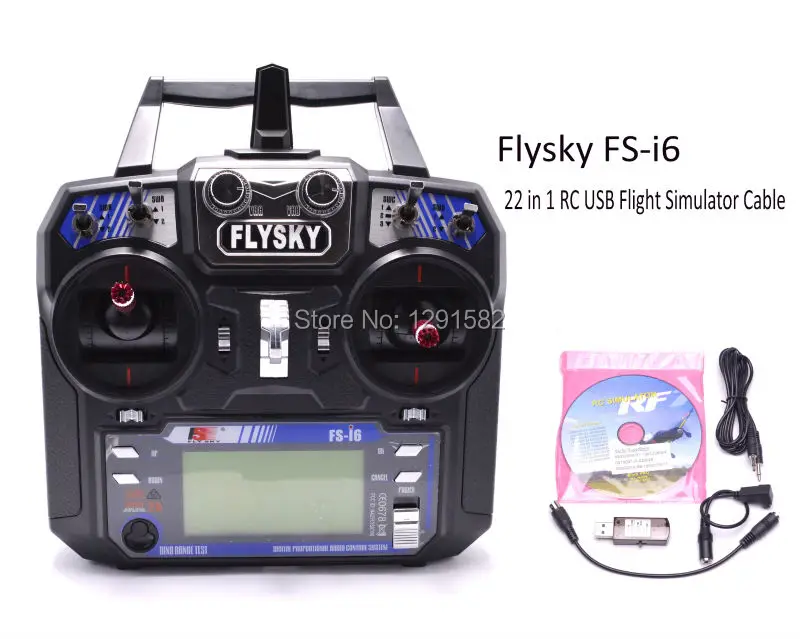 

Flysky FS-i6 FS I6 2.4G 6CH Transmitter Controller w/ FS-iA6 Receiver + 22 in 1 RC USB Flight Simulator Cable For RC Quadcopter
