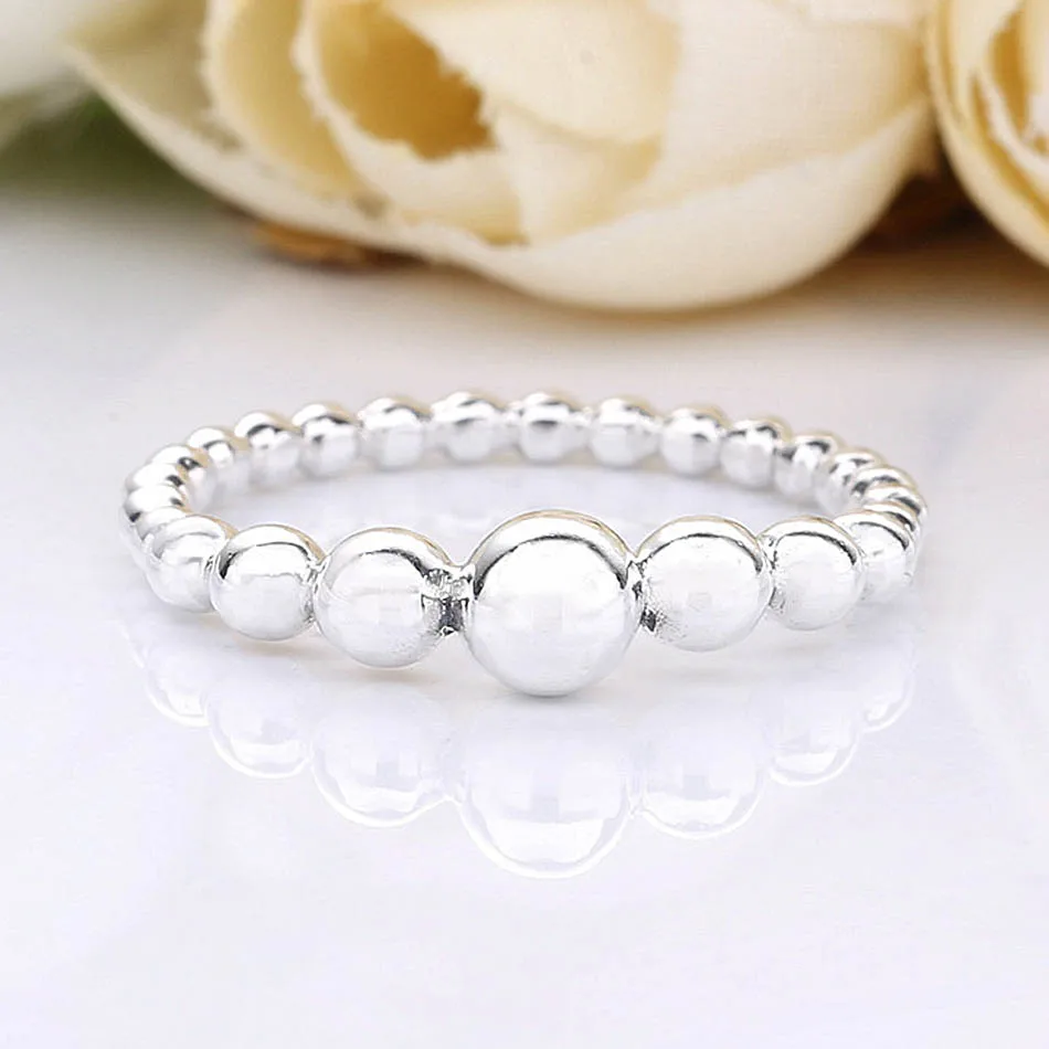 Authentic 925 Sterling Silver Ring String of Silver Beads Rings For Women Wedding Party Gift Fine Europe Jewelry