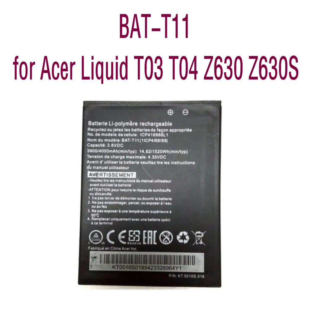 

High quality Replacement Battery Li-ion battery BAT-T11 for Acer Liquid T03 T04 Z630 Z630S Cellphone 4000mAh
