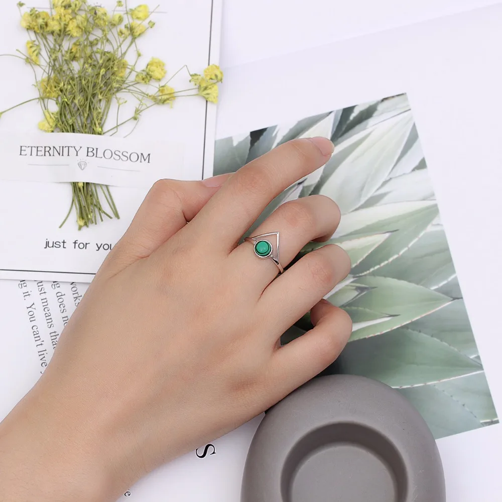 Шанис Pure 925 Щепка натуральный зеленый камень кольца для Для женщин Латунь никелированная открытым регулируемый перстни женский ювелирные