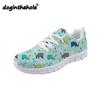 

doginthehole English Bulldog Printing Zapatos Mujer Autumn Flat Shoes for Women Cute Puppy Pattern Sneakers Feminine Mesh Flats