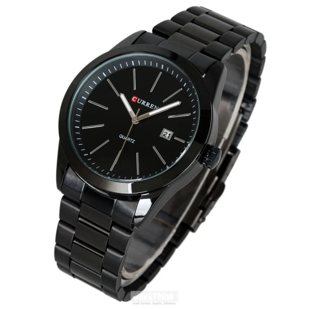 Модные кварцевые часы Curren, повседневные, полностью стальные, черные, деловые, военные, мужские наручные часы, водонепроницаемые, черные, Relogio Masculino