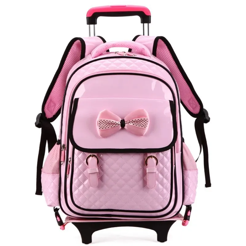 

Rolling Trolley Case Climb The Stairs Child Bowknot School Bag Kids Students Glowing Suitcase Girl Backpack Travel Luggage