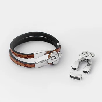 

3Sets Flower Style Horseshoe Shaped Fit 5*2mm Flat Leather Bracelet Clasp Hook Findings ACC For Leather
