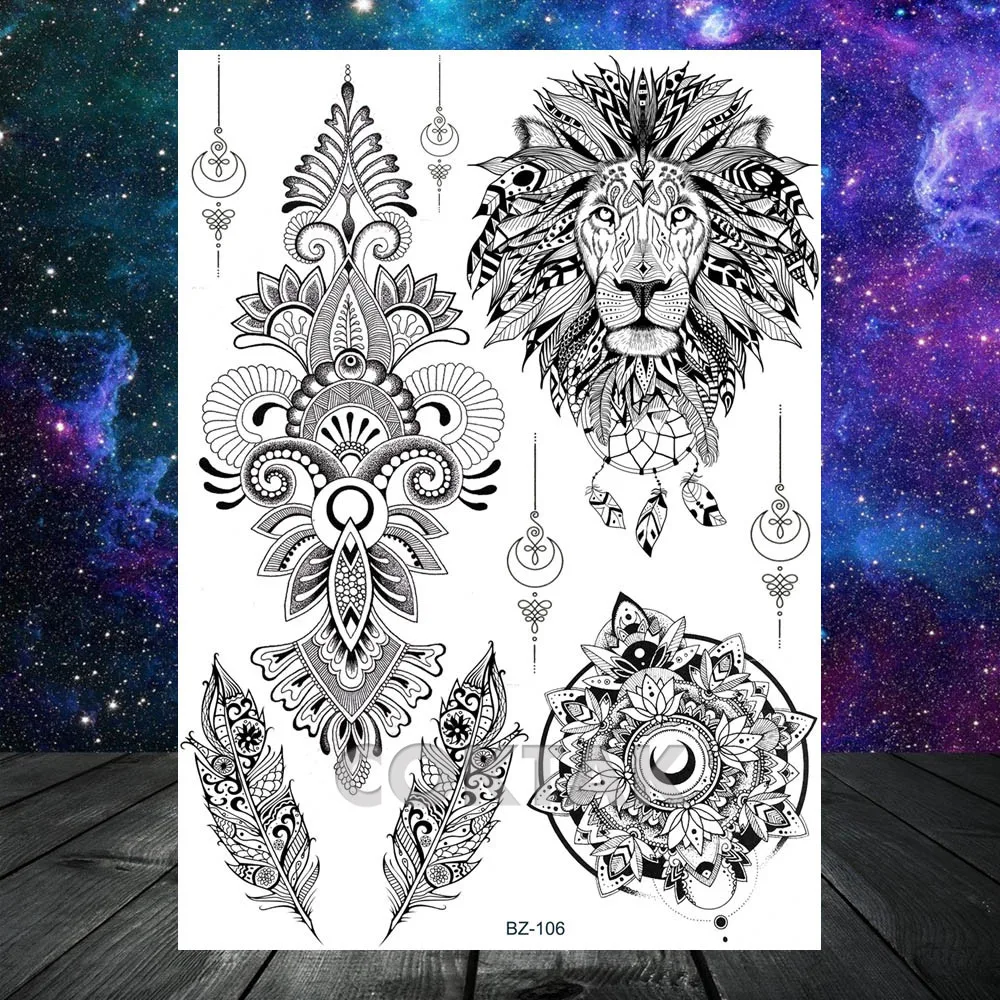 Временные татуировки для мужчин с большим тигром, львом, лесом, волком, королём, большая рука, водостойкие тату-Стикеры, бумажные животные, космические художественные татуировки