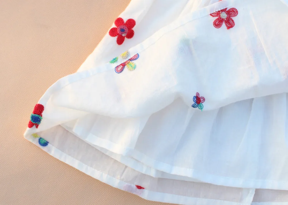Летние платья для маленьких девочек; детская одежда без рукавов с цветочной вышивкой клубники; хлопковые кружевные платья с цветочным принтом для маленьких девочек