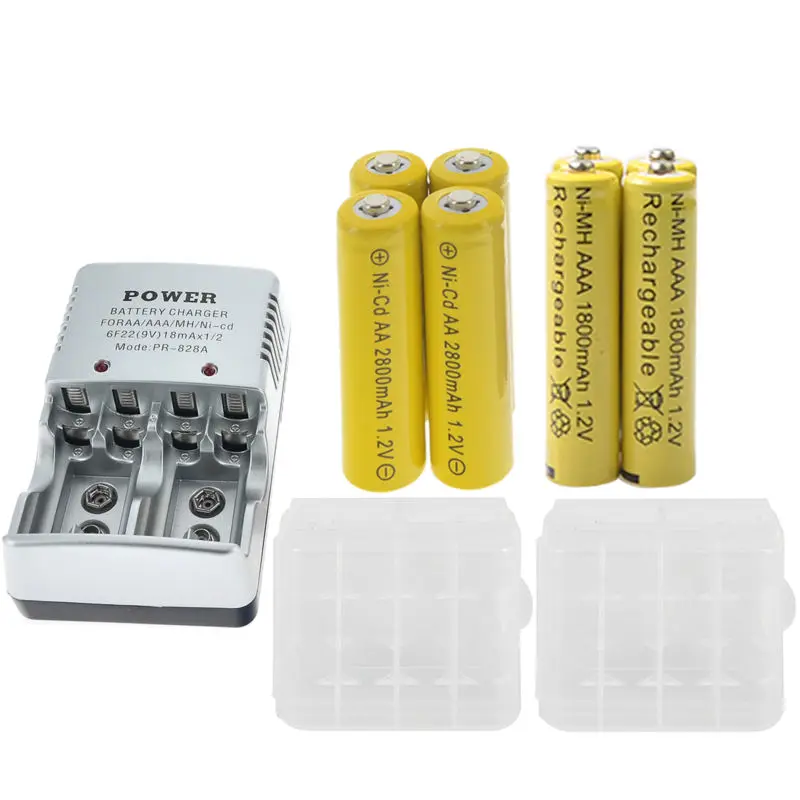 24x AA Ni-cd 2800mAh+ 24x AAA 1800mAh Ni-MH 1,2 V аккумуляторная батарея+ 12 шт. чехол для аккумулятора+ 1 шт. зарядное устройство
