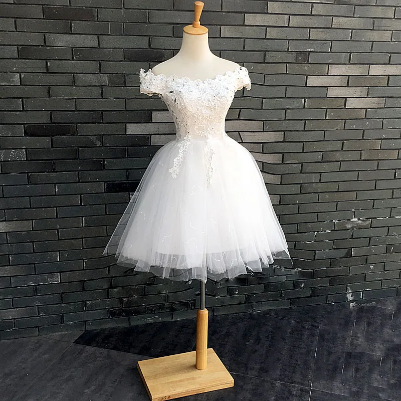 Vestido Novia Новое Короткое свадебное платье с открытыми плечами с большими кристаллами нежные аппликации свадебное белое платье настоящая цена