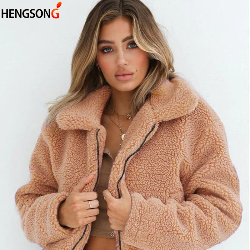 Autumn Winter Elegant Faux Fur Coat Long Sleeve Women Warm