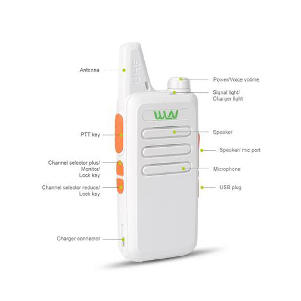 2 шт белая рация WLN KD-C1 мини радио UHF 400-470 МГц 5 Вт 16 канальный мини-портативный приемопередатчик